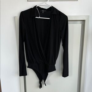 Lulu's Black Tie Front Wrap Bodysuit